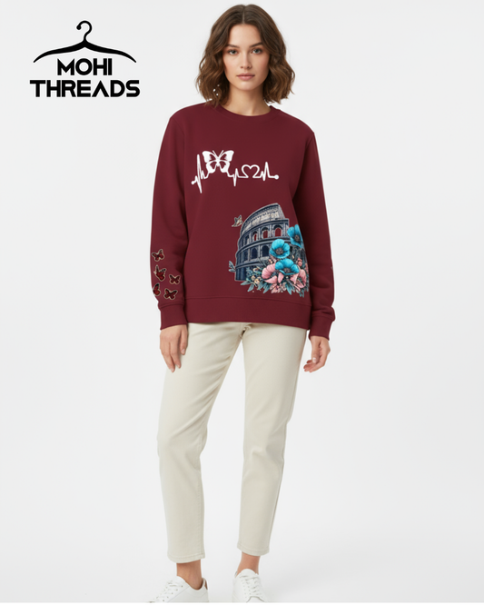 Rome Colosseum Butterfly Printed Sweatshirt