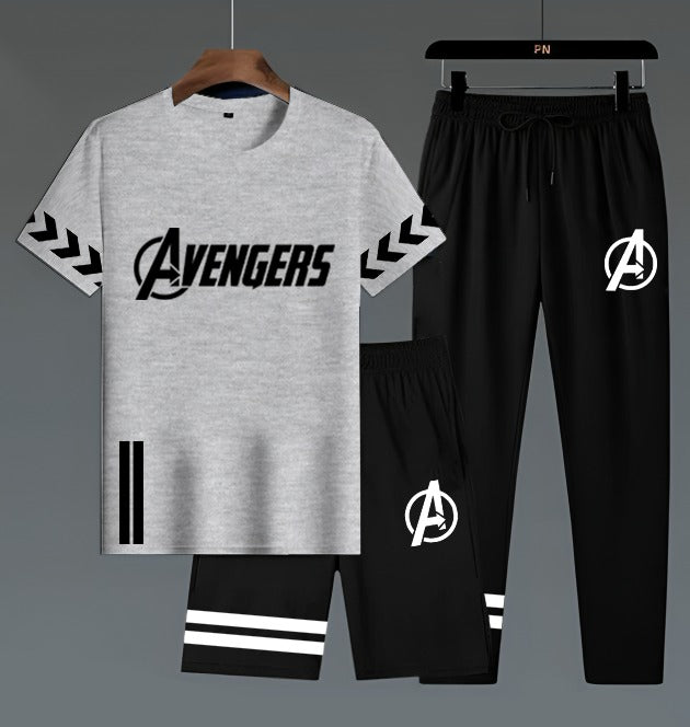 Avengers Inspired Men's Casual T-Shirt & Shorts Set with Track Pants