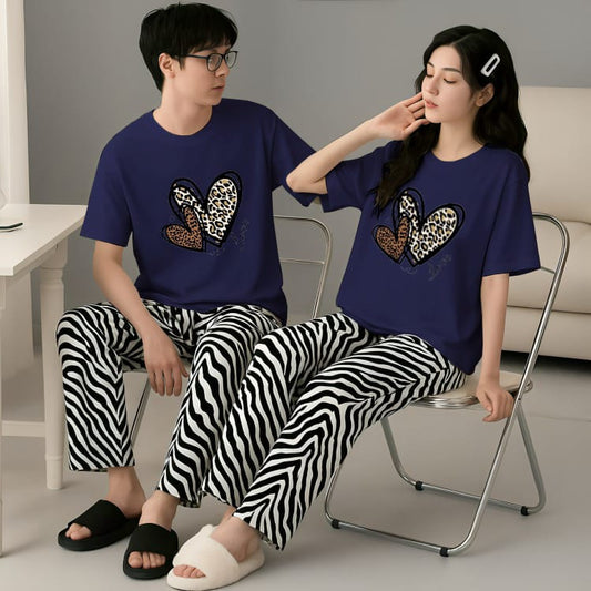 Navy Hearts & Zebra Print Couple's Matching Lounge Set
