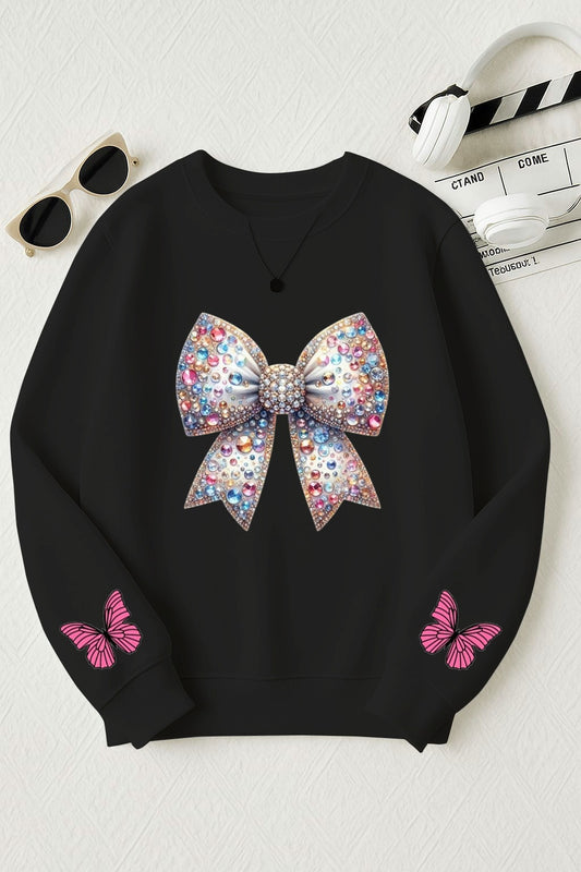 Black Sparkle Bow Printed Sweatshirt