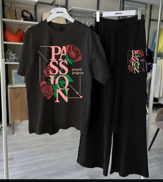 Black Rose Passion Printed Lounge Set