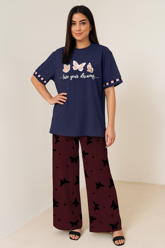Navy Blue Butterfly Live Your Dreams Lounge Set