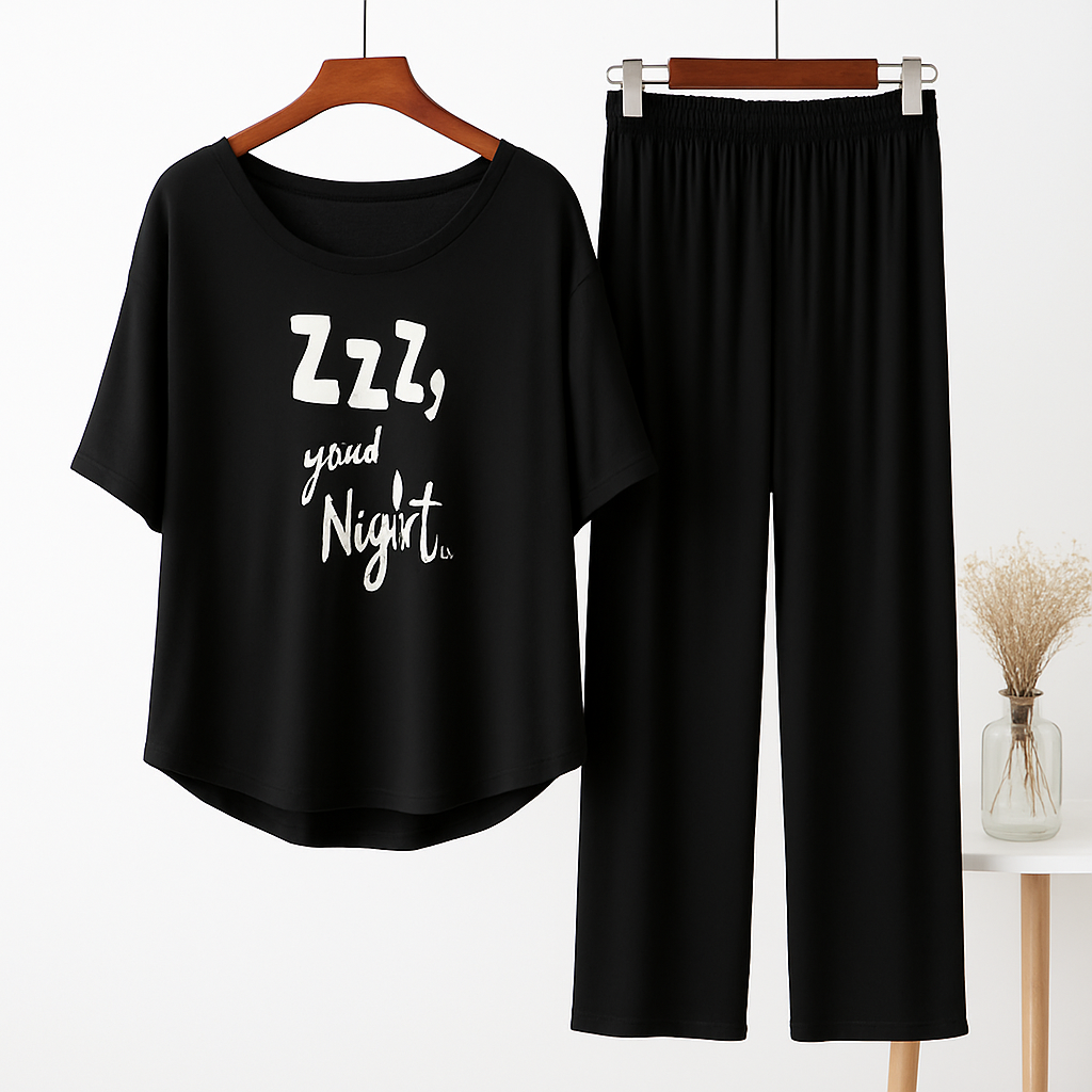 Good Night Black Printed Pajama Set - Comfortable Sleepwear