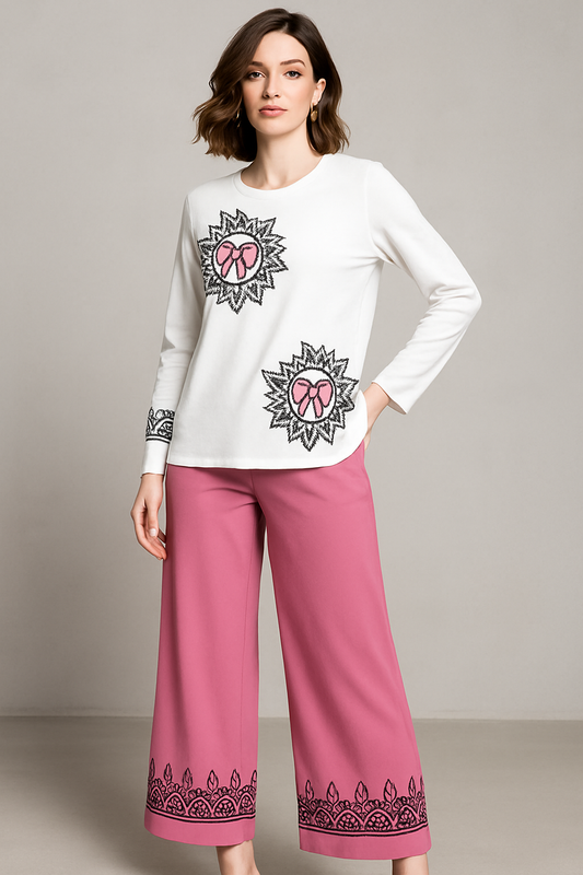 weet Bow & Floral Pattern Lounge Set