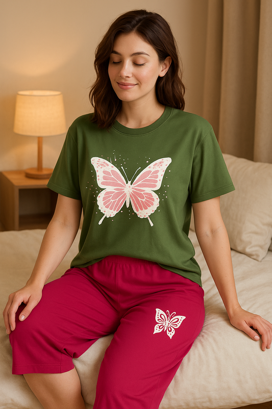 Green Butterfly T-Shirt & Pink Lounge Set