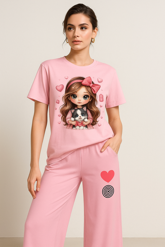 All Pink Cartoon Character Loungewear Set