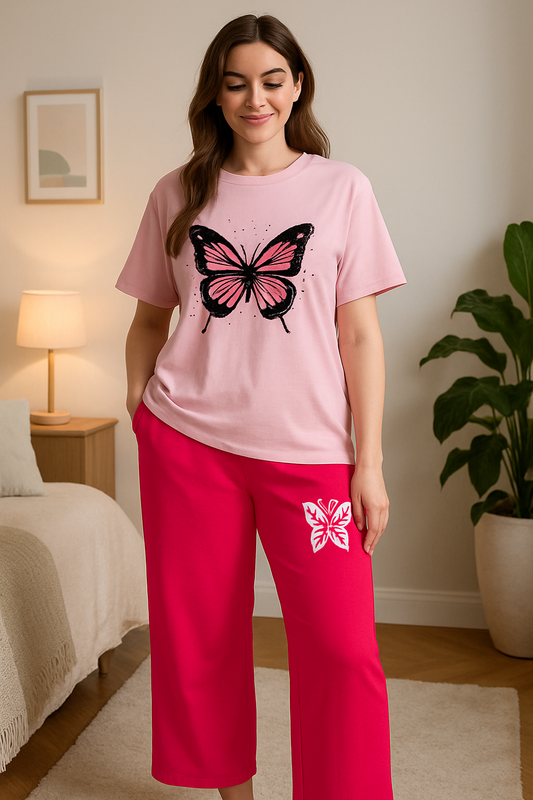 Pink Butterfly T-Shirt Lounge Set