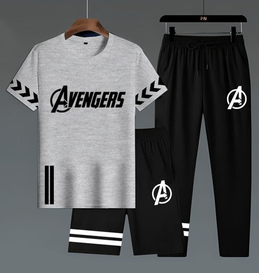 Avengers Inspired Men's Casual T-Shirt & Shorts Set with Track Pants