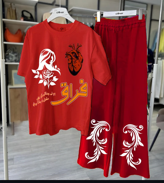 Firaaq Fiery Red Artistic Loungewear Set