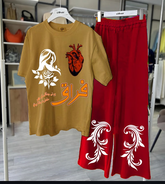 Firaaq Loungewear set Mustard Brown & Red