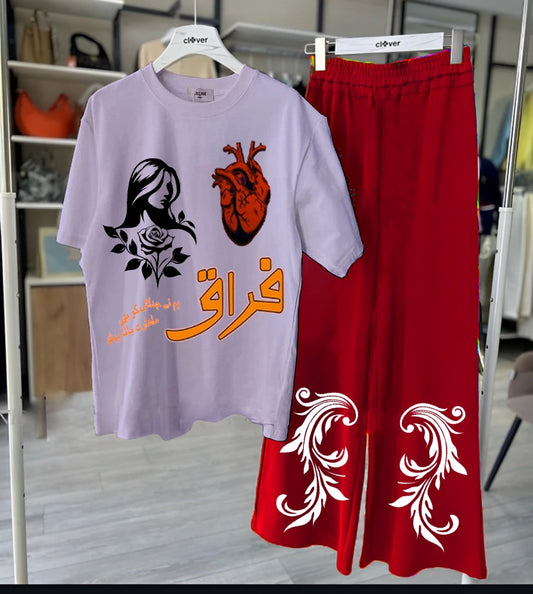 Firaaq Loungewear set Pastel Purple & Red
