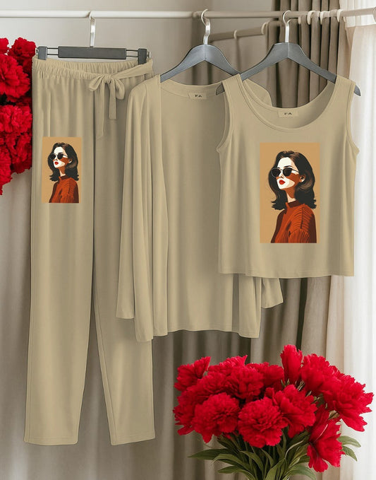 Urban Muse 3-Piece Lounge Set – Chic Girl Graphic Edition