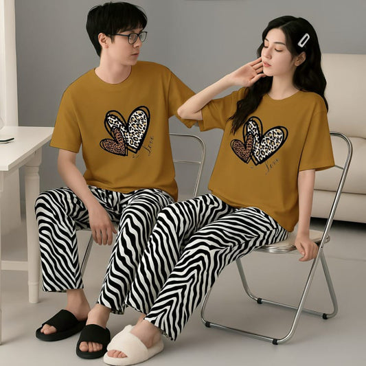 Mustard Hearts & Zebra Print Couple's Matching Lounge Set