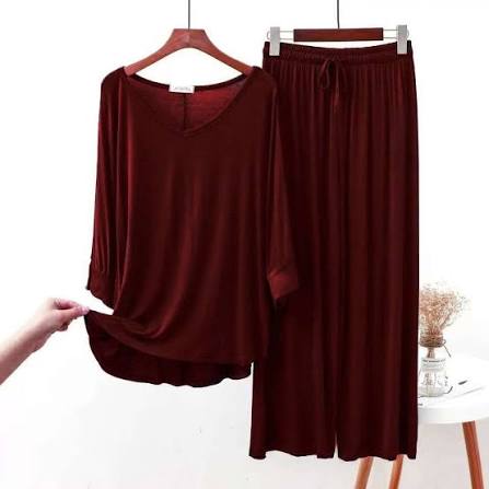 Burgundy Red Plain Loungewear Set