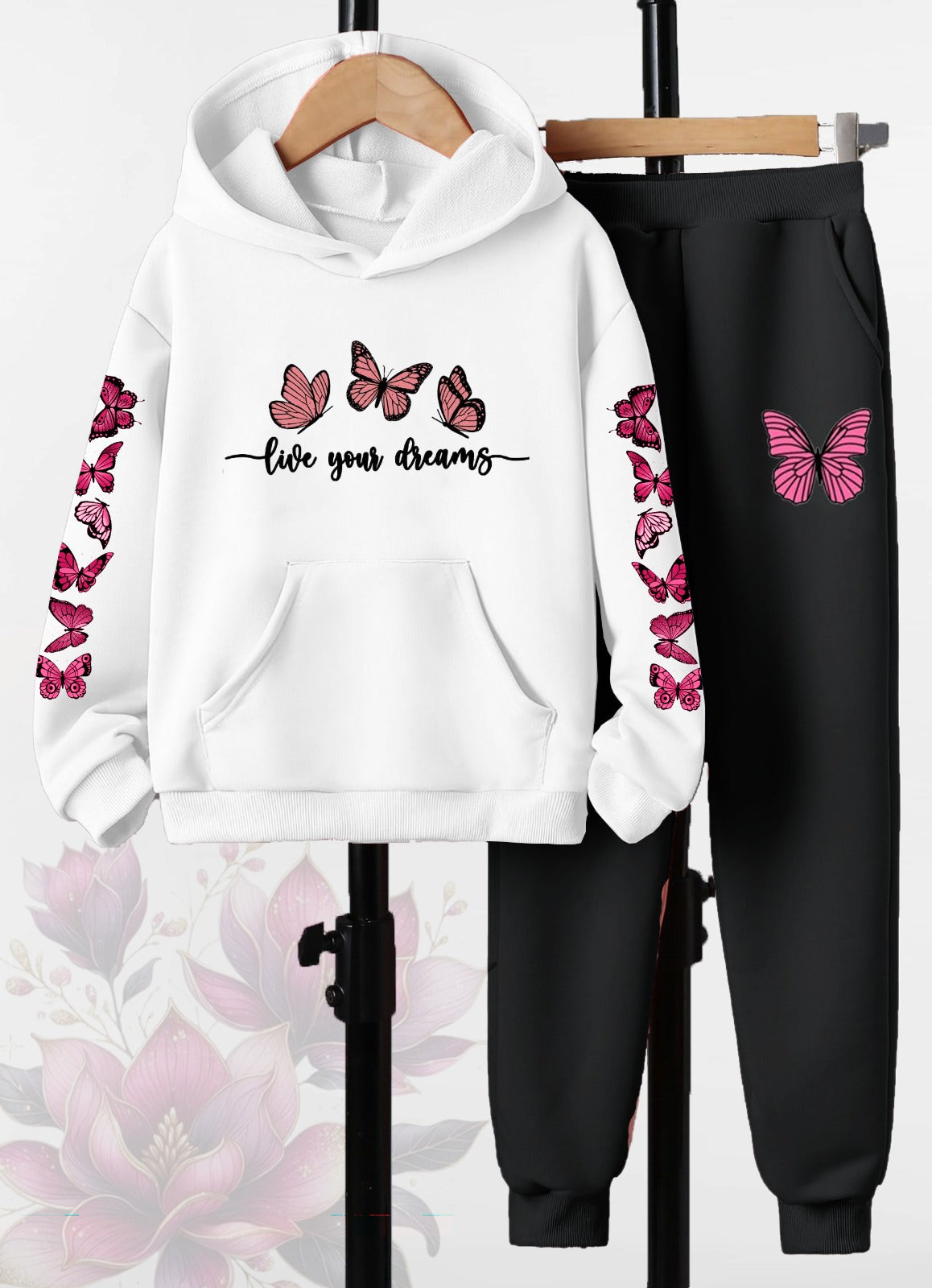 White Butterfly Live Your Dreams Printed Co-ord Set - Hoodie & Joggers