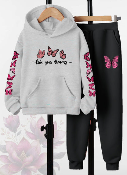 Butterfly Dreams Printed - Light gray Hoodie & Joggers