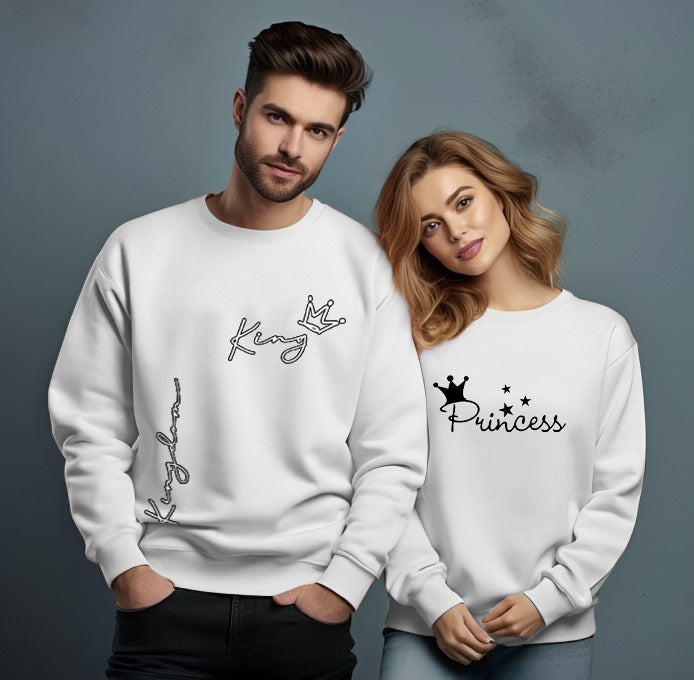 His and Hers King Princess Crewneck Sweatshirts - Couple's Matching Set