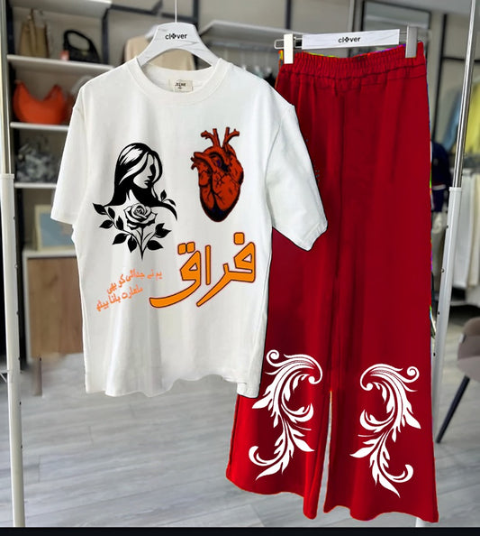 "Firaaq Loungewear Set – White & Red