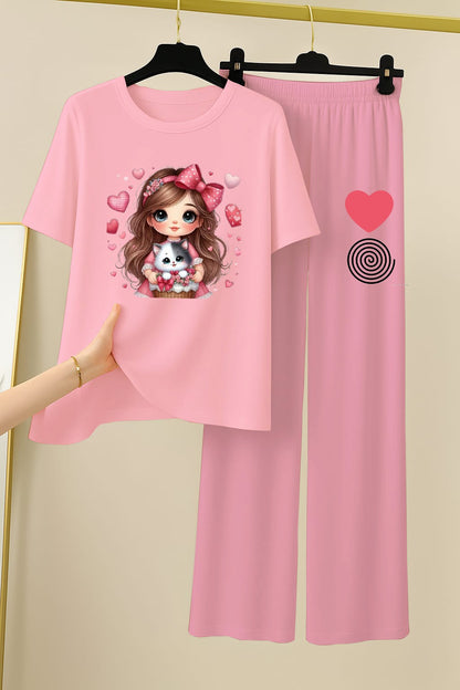 All Pink Cartoon Character Loungewear Set