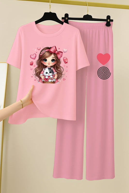 All Pink Cartoon Character Loungewear Set