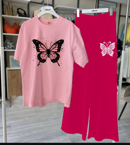 Pink Butterfly T-Shirt Lounge Set
