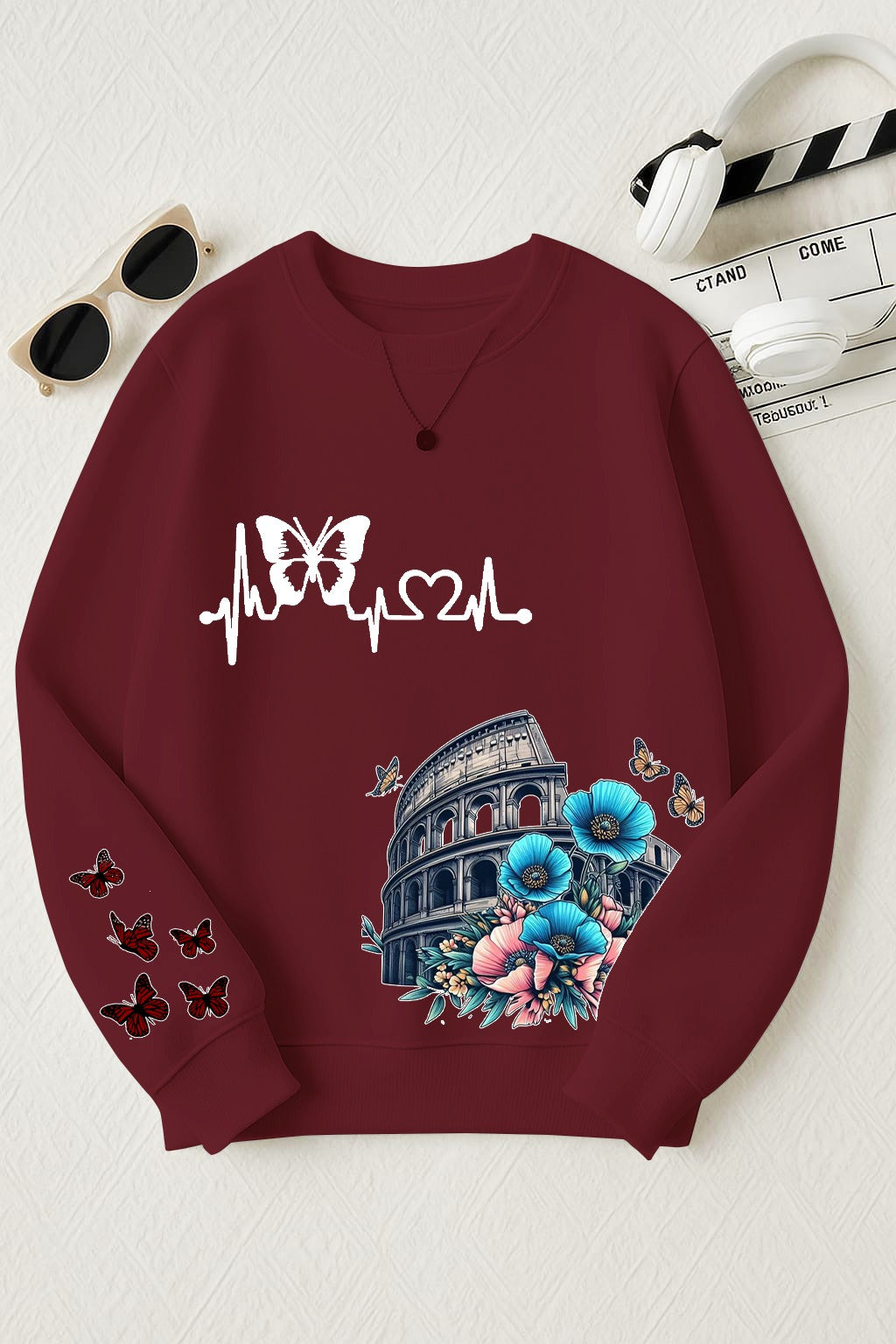 Rome Colosseum Butterfly Printed Sweatshirt