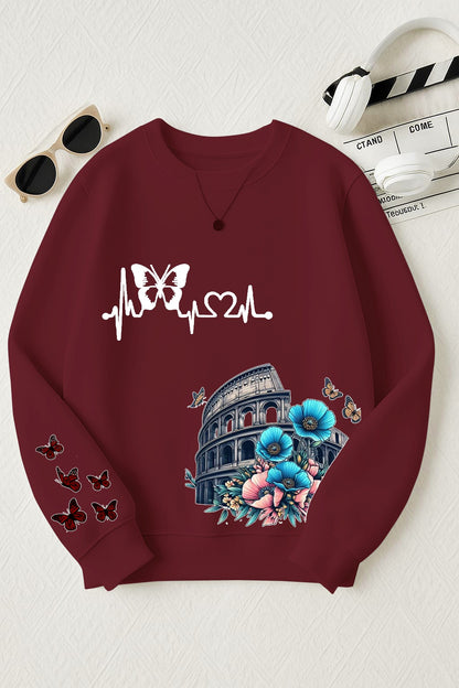 Rome Colosseum Butterfly Printed Sweatshirt