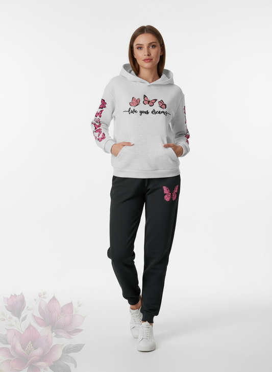 Butterfly Dreams Printed - Light gray Hoodie & Joggers