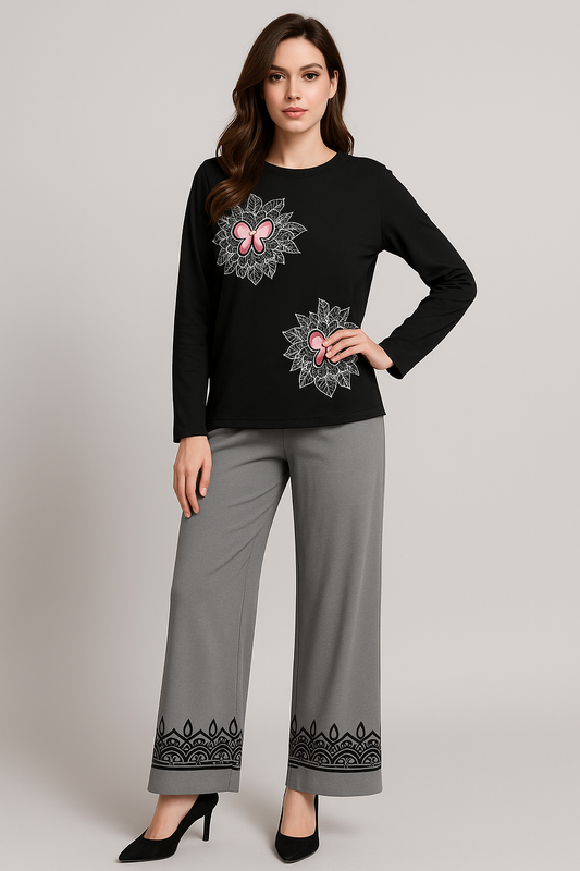 Pink Bow & Floral Pattern Loungewear Set