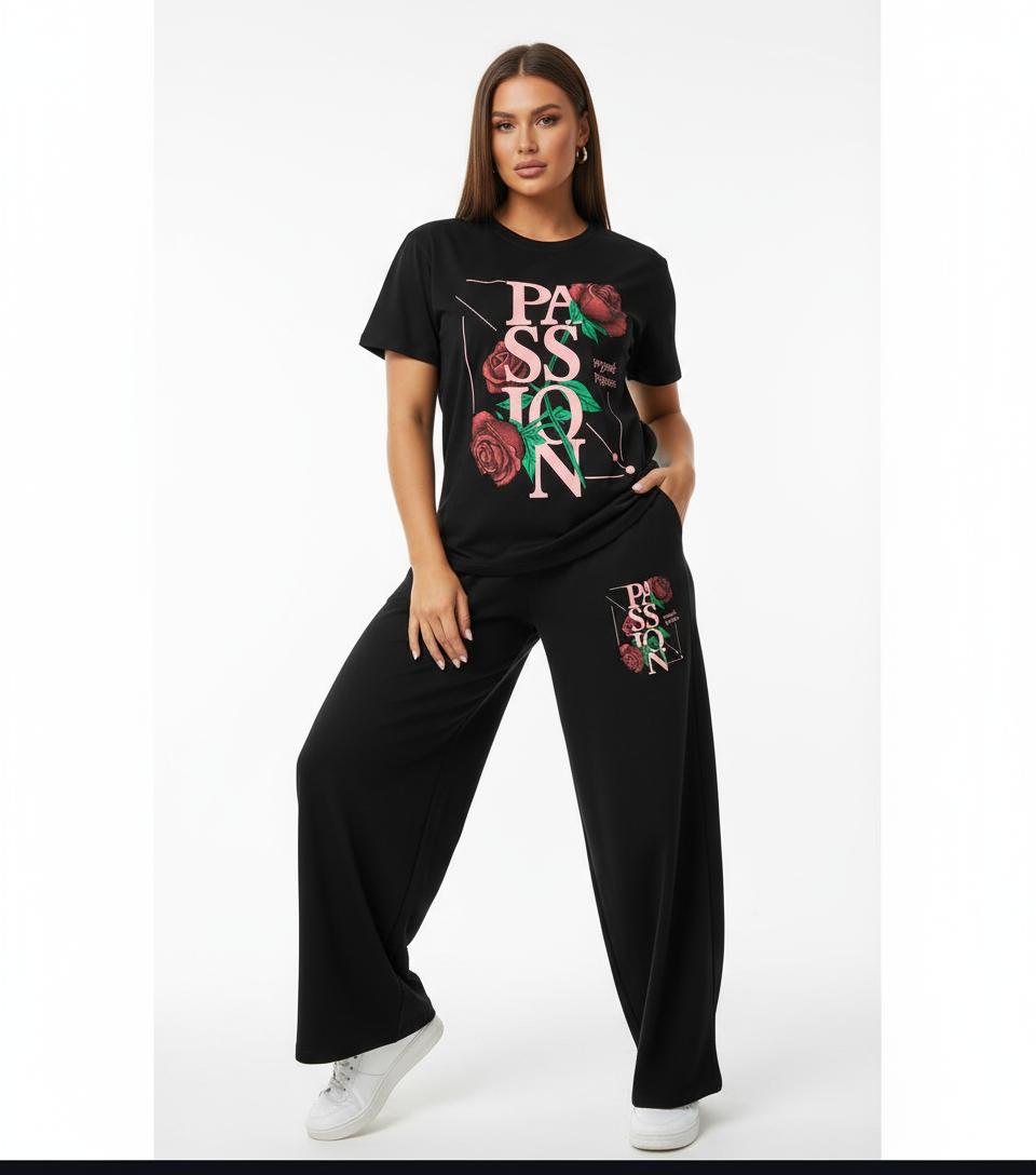 Black Rose Passion Printed Lounge Set