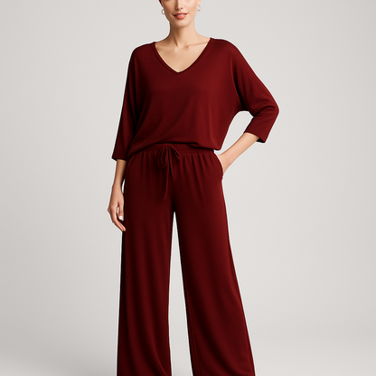 Burgundy Red Plain Loungewear Set