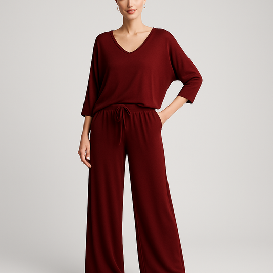 Burgundy Red Plain Loungewear Set