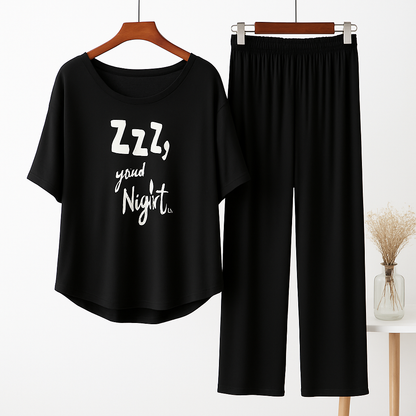 Good Night Black Printed Pajama Set - Comfortable Sleepwear