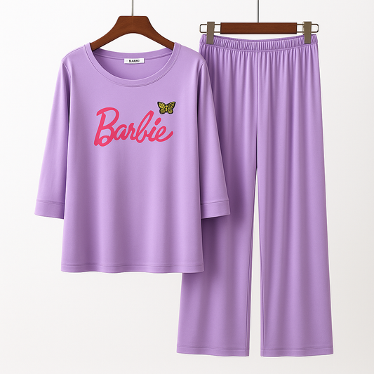 Barbie Purple Butterfly Printed Pajama Set - Women's Sleepwear