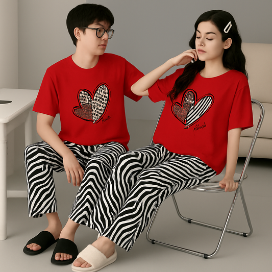 Red Hearts & Zebra Print-Couple's Matching Lounge Set
